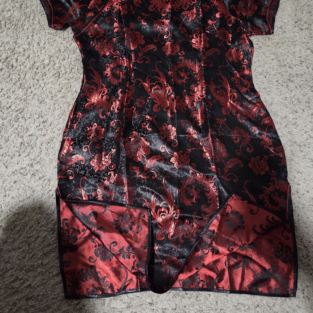 Elegant Red and Black Floral Dress